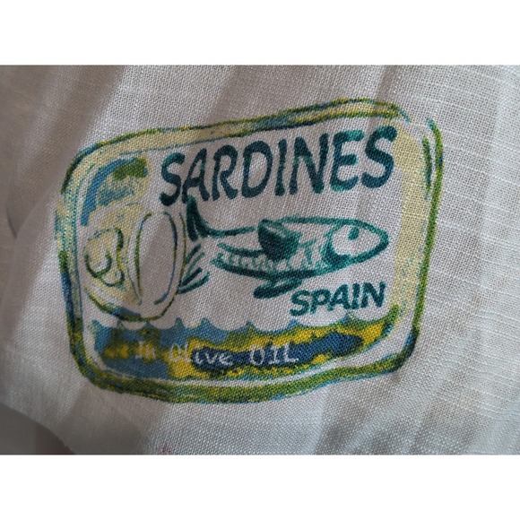 Jane + Delancey Canned Sardine Print Women's Button Up Shirt Blend Linen Size M - Picture 3 of 12